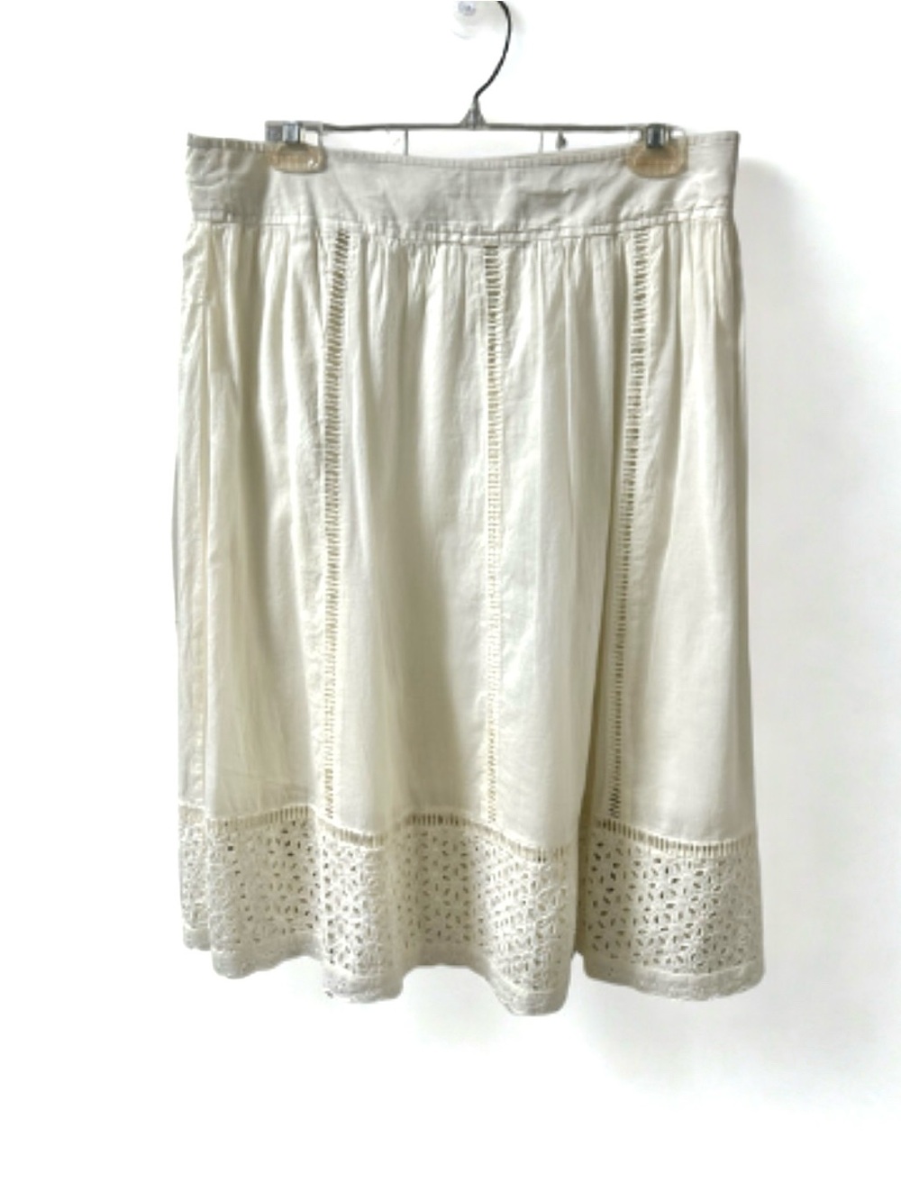 To The Max Cream Low Rise Lace Eyelet Midi Skirt 6 EUC